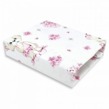 Cearceaf cu elastic, MimiNu, Pentru patut 120X60 cm, Din bumbac certificat Oeko Tex Standard 100, Design, Pink Ballerina