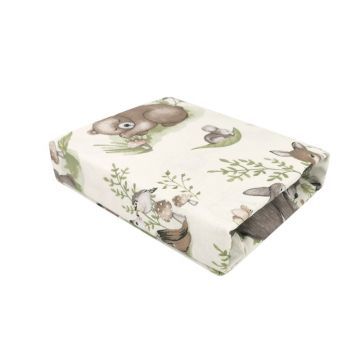 Cearceaf cu elastic, MimiNu, Pentru patut leagan sau patut co-sleeper, Dimensiune 90x40 cm, Din bumbac certificat Oeko Tex Standard 100, Design, Calm Forest Natural