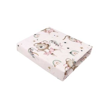 Cearceaf cu elastic, MimiNu, Pentru patut 140X70 cm, Din bumbac certificat Oeko Tex Standard 100, Design, Little Ballerina Pink