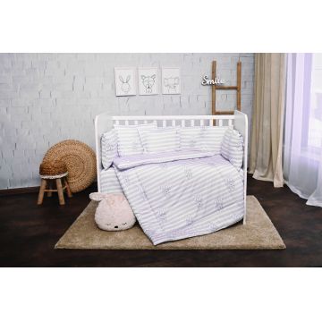 Set lenjerie de pat Loreli, cu 7 piese din bumbac ranforce, Lily, Grey Striped