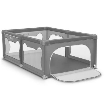 Tarc de joaca copii, Lionelo, Willow, 127 x 187 cm, Pliere compacta, Include geanta de transport, Din plasa, Cu doua intrari laterale si fermoar, Cu ventuze pentru stabilitate, Conform cu EN 12227:2010, Gri