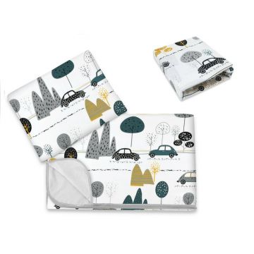 Lenjerie patut cu 3 piese, MimiNu, Cu cearceaf 120x60 cm, Din bumbac certificat Oeko Tex Standard 100, Cu paturica si pernuta, Childrens Journey Grey