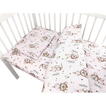 Lenjerie patut cu 3 piese MimiNu din bumbac 120x60 cm Little Ballerina Pink