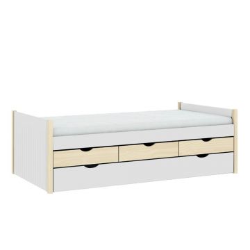 Pat pentru copii alb/în culoare naturală cu spațiu de depozitare 90x190 cm Valka – Marckeric