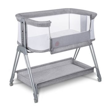 Patut co-sleeper, Lionelo, Luna, 2 in 1, Cu laterala culisanta, Cu setare unghiulara, Cu roti, Reglabil in 6 pozitii pe inaltime, Gri deschis