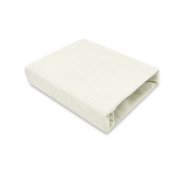 Cearceaf cu elastic, MimiNu, Pentru patut 120X60 cm, Din muselina bumbac certificat Oeko Tex Standard 100, Cream