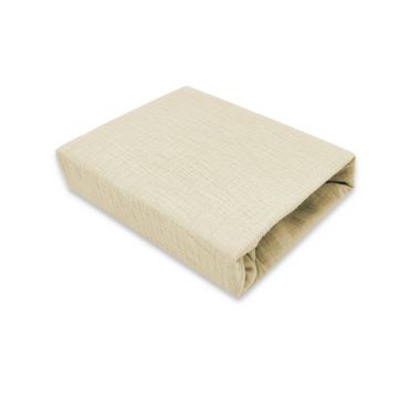 Cearceaf cu elastic, MimiNu, Pentru patut 140X70 cm, Din muselina bumbac certificat Oeko Tex Standard 100, Warm beige