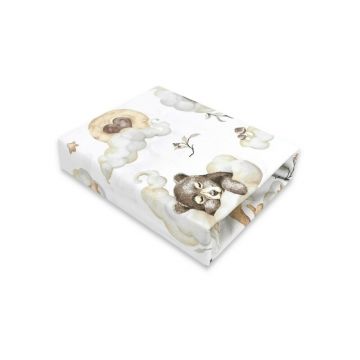 Cearceaf cu elastic, Qmini, Pentru patut co-sleeper, Aurora, Dimensiune 76 x 43 cm, Din bumbac certificat Oeko Tex Standard 100, Teddy Bear and Friends Beige