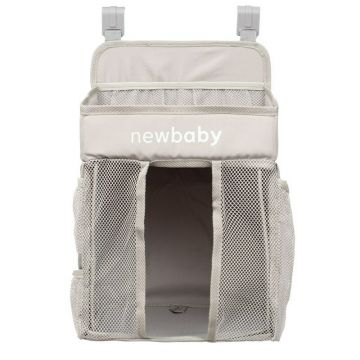 Organizator pentru patut, New Baby, Tiny Tidy, Pentru depozitare necesitati bebe sau jucarii, Bine compartimentat, Cu buzunare din plasa, 27x25x48 cm, Beige