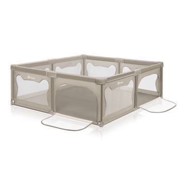 Tarc de joaca copii, Lionelo, Willow XL,180 x 200 cm, Pliere compacta, Include geanta de transport, Din plasa, Cu doua intrari laterale si fermoar, Cu ventuze pentru stabilitate, Conform cu EN 12227:2010, Bej