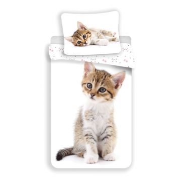 Lenjerie de pat pentru copii albă din bumbac pentru pat de o persoană 140x200 cm Kitten – Jerry Fabrics Lenjerie de pat pentru copii albă din bumbac pentru pat de o persoană 140x200 cm Kitten – Jerry Fabrics