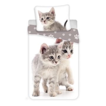 Lenjerie de pat pentru copii albă-gri din bumbac pentru pat de o persoană 140x200 cm Kitten Lenjerie de pat pentru copii albă-gri din bumbac pentru pat de o persoană 140x200 cm Kitten