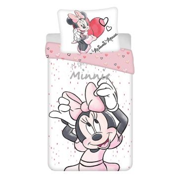 Lenjerie de pat pentru copii albă-roz din bumbac pentru pat de o persoană 140x200 cm Minnie Lenjerie de pat pentru copii albă-roz din bumbac pentru pat de o persoană 140x200 cm Minnie