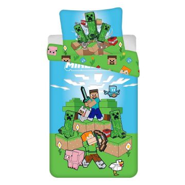 Lenjerie de pat pentru copii verde-albastră din bumbac pentru pat de o persoană 140x200 cm Minecraft Lenjerie de pat pentru copii verde-albastră din bumbac pentru pat de o persoană 140x200 cm Minecraft