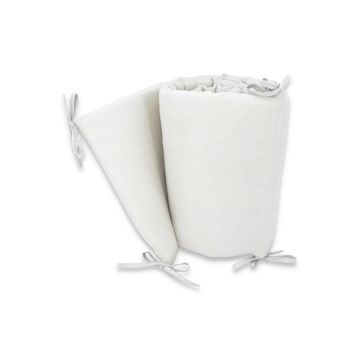 Aparatoare pentru patut, Qmini, Din muselina dubla, 180x30 cm, Din material certificat Oeko Tex Standard 100, Cu panglici, Cream Aparatoare pentru patut, Qmini, Din muselina dubla, 180x30 cm, Din material certificat Oeko Tex Standard 100, Cu panglici, Cream