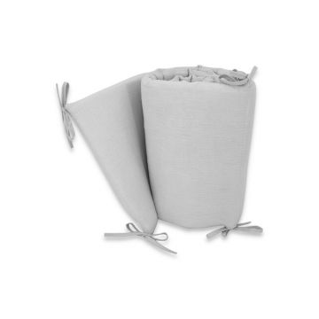 Aparatoare pentru patut, Qmini, Din muselina dubla, 180x30 cm, Din material certificat Oeko Tex Standard 100, Cu panglici, Gray Aparatoare pentru patut, Qmini, Din muselina dubla, 180x30 cm, Din material certificat Oeko Tex Standard 100, Cu panglici, Gray