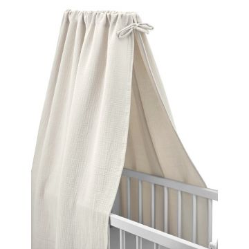 Baldachin cu suport metalic, Qmini, Pentru patut, leagan, Din muselina dubla 145x200 cm, Material certificat Oeko Tex Standard 100, Cream Baldachin cu suport metalic, Qmini, Pentru patut, leagan, Din muselina dubla 145x200 cm, Material certificat Oeko Tex Standard 100, Cream