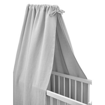 Baldachin cu suport metalic, Qmini, Pentru patut, leagan, Din muselina dubla 145x200 cm, Material certificat Oeko Tex Standard 100, Gray Baldachin cu suport metalic, Qmini, Pentru patut, leagan, Din muselina dubla 145x200 cm, Material certificat Oeko Tex Standard 100, Gray