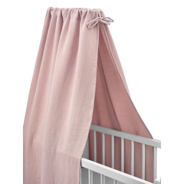 Baldachin, Qmini, Pentru patut, leagan, Din muselina dubla 145x200 cm, Material certificat Oeko Tex Standard 100, Powder Pink Baldachin, Qmini, Pentru patut, leagan, Din muselina dubla 145x200 cm, Material certificat Oeko Tex Standard 100, Powder Pink