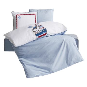 Lenjerie de pat pentru copii albă-albastră din bumbac pentru pătuț cu cearceaf inclus, cu 4 piese 100x150 cm Miniyo – Mijolnir Lenjerie de pat pentru copii albă-albastră din bumbac pentru pătuț cu cearceaf inclus, cu 4 piese 100x150 cm Miniyo – Mijolnir