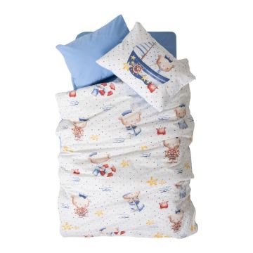 Lenjerie de pat pentru copii albă-albastră din bumbac ranforcé pentru pătuț cu cearceaf inclus, cu 4 piese 100x150 cm Seaman – Mijolnir Lenjerie de pat pentru copii albă-albastră din bumbac ranforcé pentru pătuț cu cearceaf inclus, cu 4 piese 100x150 cm Seaman – Mijolnir