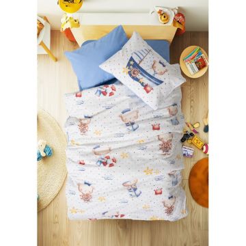 Lenjerie de pat pentru copii albă-albastră din bumbac ranforcé pentru pătuț cu cearceaf inclus, cu 4 piese 100x150 cm Seaman – Mijolnir Lenjerie de pat pentru copii albă-albastră din bumbac ranforcé pentru pătuț cu cearceaf inclus, cu 4 piese 100x150 cm Seaman – Mijolnir