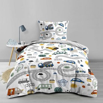 Lenjerie de pat pentru copii albă din bumbac pentru pat de o persoană 140x200 cm Pti Bolide – douceur d'intérieur Lenjerie de pat pentru copii albă din bumbac pentru pat de o persoană 140x200 cm Pti Bolide – douceur d'intérieur
