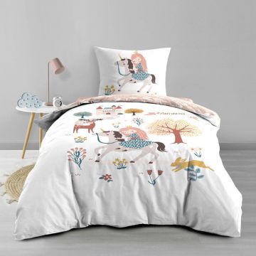 Lenjerie de pat pentru copii albă/roz din bumbac pentru pat de o persoană 140x200 cm Lilibelle – douceur d'intérieur Lenjerie de pat pentru copii albă/roz din bumbac pentru pat de o persoană 140x200 cm Lilibelle – douceur d'intérieur