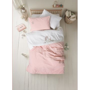 Lenjerie de pat pentru copii albă-roz din bumbac pentru pătuț cu cearceaf inclus, cu 4 piese 100x150 cm Bonic – Mijolnir Lenjerie de pat pentru copii albă-roz din bumbac pentru pătuț cu cearceaf inclus, cu 4 piese 100x150 cm Bonic – Mijolnir