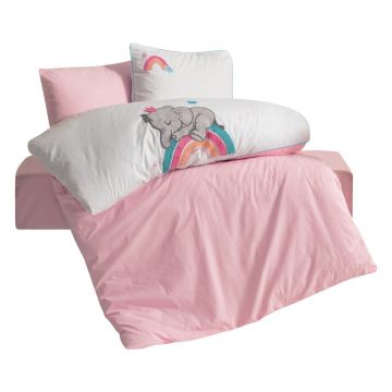 Lenjerie de pat pentru copii albă-roz din bumbac pentru pătuț cu cearceaf inclus, cu 4 piese 100x150 cm Lucky – Mijolnir Lenjerie de pat pentru copii albă-roz din bumbac pentru pătuț cu cearceaf inclus, cu 4 piese 100x150 cm Lucky – Mijolnir