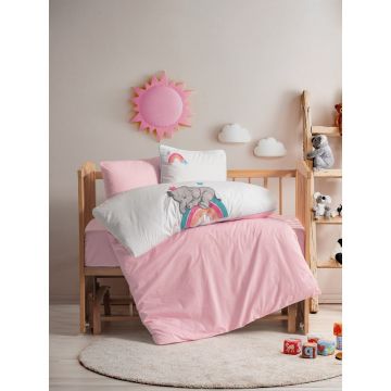 Lenjerie de pat pentru copii albă-roz din bumbac pentru pătuț cu cearceaf inclus, cu 4 piese 100x150 cm Lucky – Mijolnir Lenjerie de pat pentru copii albă-roz din bumbac pentru pătuț cu cearceaf inclus, cu 4 piese 100x150 cm Lucky – Mijolnir