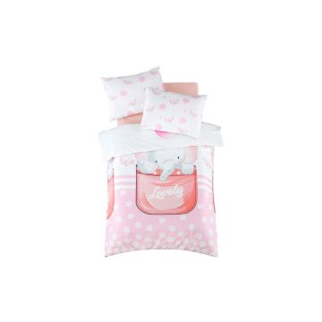 Lenjerie de pat pentru copii albă-roz din bumbac ranforcé pentru pătuț cu cearceaf inclus, cu 4 piese 100x150 cm Lovely – Mijolnir Lenjerie de pat pentru copii albă-roz din bumbac ranforcé pentru pătuț cu cearceaf inclus, cu 4 piese 100x150 cm Lovely – Mijolnir