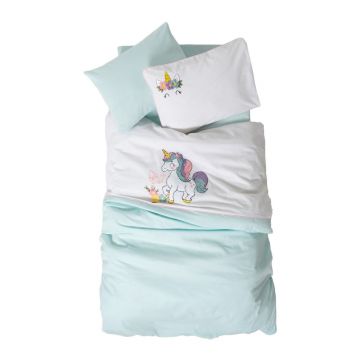 Lenjerie de pat pentru copii albă/verde-mentă din bumbac pentru pătuț cu cearceaf inclus, cu 4 piese 100x150 cm Dolly – Mijolnir Lenjerie de pat pentru copii albă/verde-mentă din bumbac pentru pătuț cu cearceaf inclus, cu 4 piese 100x150 cm Dolly – Mijolnir