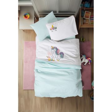 Lenjerie de pat pentru copii albă/verde-mentă din bumbac pentru pătuț cu cearceaf inclus, cu 4 piese 100x150 cm Dolly – Mijolnir Lenjerie de pat pentru copii albă/verde-mentă din bumbac pentru pătuț cu cearceaf inclus, cu 4 piese 100x150 cm Dolly – Mijolnir