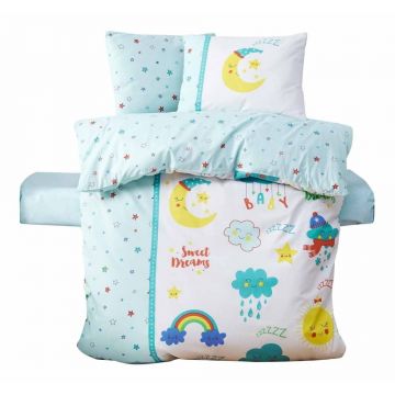 Lenjerie de pat pentru copii albă/verde-mentă din bumbac ranforcé pentru pătuț cu cearceaf inclus, cu 4 piese 100x150 cm – Mijolnir Lenjerie de pat pentru copii albă/verde-mentă din bumbac ranforcé pentru pătuț cu cearceaf inclus, cu 4 piese 100x150 cm – Mijolnir