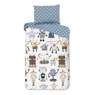 Lenjerie de pat pentru copii albastră-bej din bumbac pentru pat de o persoană 140x200 cm Robo – Good Morning Lenjerie de pat pentru copii albastră-bej din bumbac pentru pat de o persoană 140x200 cm Robo – Good Morning