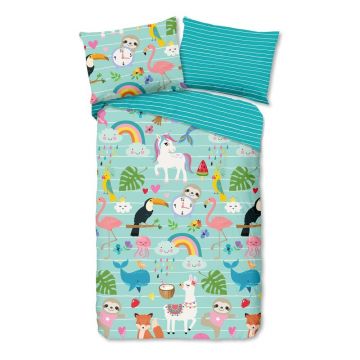 Lenjerie de pat pentru copii albastră din bumbac pentru pat de o persoană 140x200 cm Festen – Good Morning Lenjerie de pat pentru copii albastră din bumbac pentru pat de o persoană 140x200 cm Festen – Good Morning