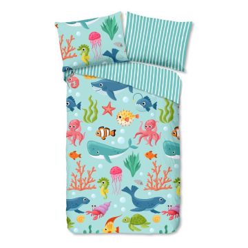 Lenjerie de pat pentru copii albastră din bumbac pentru pat de o persoană 140x200 cm Ocean – Good Morning Lenjerie de pat pentru copii albastră din bumbac pentru pat de o persoană 140x200 cm Ocean – Good Morning