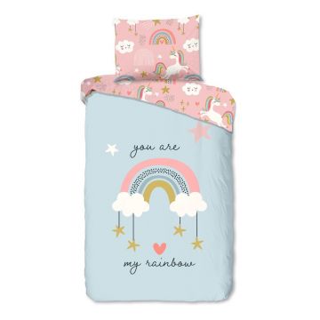 Lenjerie de pat pentru copii albastră-roz din bumbac pentru pat de o persoană 140x200 cm Suus – Good Morning Lenjerie de pat pentru copii albastră-roz din bumbac pentru pat de o persoană 140x200 cm Suus – Good Morning