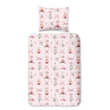 Lenjerie de pat pentru copii roz din bumbac pentru pătuț 100x135 cm Boho – Good Morning Lenjerie de pat pentru copii roz din bumbac pentru pătuț 100x135 cm Boho – Good Morning