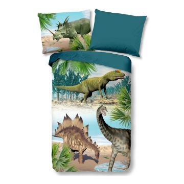 Lenjerie de pat pentru copii verde-albastră din bumbac pentru pat de o persoană 140x200 cm Dino – Good Morning Lenjerie de pat pentru copii verde-albastră din bumbac pentru pat de o persoană 140x200 cm Dino – Good Morning