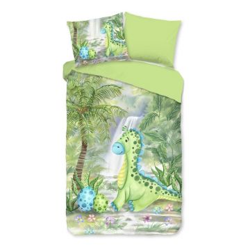 Lenjerie de pat pentru copii verde din bumbac pentru pat de o persoană, extinsă 140x220 cm Dani – Good Morning Lenjerie de pat pentru copii verde din bumbac pentru pat de o persoană, extinsă 140x220 cm Dani – Good Morning