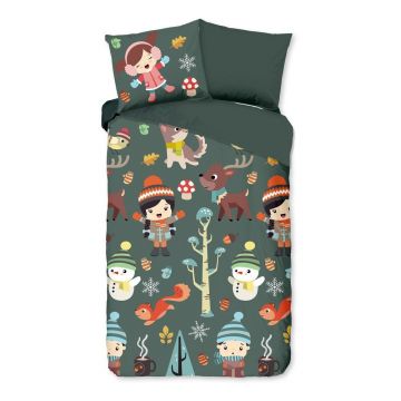 Lenjerie de pat pentru copii verde-închis din bumbac pentru pat de o persoană/extinsă 140x220 cm Fun – Good Morning Lenjerie de pat pentru copii verde-închis din bumbac pentru pat de o persoană/extinsă 140x220 cm Fun – Good Morning