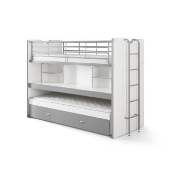 Pat pentru copii alb-gri supraetajat, cu extensie suplimentară cu spațiu de depozitare cu somieră 90x200 cm Bonny – Vipack Pat pentru copii alb-gri supraetajat, cu extensie suplimentară cu spațiu de depozitare cu somieră 90x200 cm Bonny – Vipack