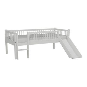 Pat pentru copii alb, înalt, din lemn de stejar, cu tobogan, cu somieră 90x200 cm Forrest – Vipack Pat pentru copii alb, înalt, din lemn de stejar, cu tobogan, cu somieră 90x200 cm Forrest – Vipack
