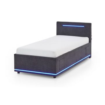 Pat pentru copii gri închis tapițat cu spațiu de depozitare cu somieră 90x200 cm Circle – Meise Möbel Pat pentru copii gri închis tapițat cu spațiu de depozitare cu somieră 90x200 cm Circle – Meise Möbel