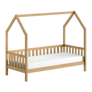 Pat pentru copii în culoare naturală de tip casă, din lemn de stejar cu somieră 90x200 cm Cabane – Vipack Pat pentru copii în culoare naturală de tip casă, din lemn de stejar cu somieră 90x200 cm Cabane – Vipack