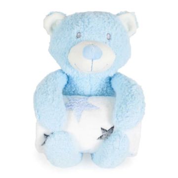 Paturica cu ursulet de plus Cangaroo Rorry Bear 90x 75 cm Albastra Paturica cu ursulet de plus Cangaroo Rorry Bear 90x 75 cm Albastra