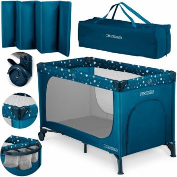 Patut pliabil cu un nivel pentru copii Ricokids,pliere compacta,usa de acces cu fermoar,roti cu frane,husa transport si saltea pliabila incluse Bleumarin Patut pliabil cu un nivel pentru copii Ricokids,pliere compacta,usa de acces cu fermoar,roti cu frane,husa transport si saltea pliabila incluse Bleumarin
