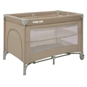 Patut pliant, Baby Mix, Cu doua nivele, Cu intrare laterala cu fermoar, 2 roti, 120 x 60 cm, Conform cu standardul european de securitate EN 716+AC:2019-07, Beige Patut pliant, Baby Mix, Cu doua nivele, Cu intrare laterala cu fermoar, 2 roti, 120 x 60 cm, Conform cu standardul european de securitate EN 716+AC:2019-07, Beige